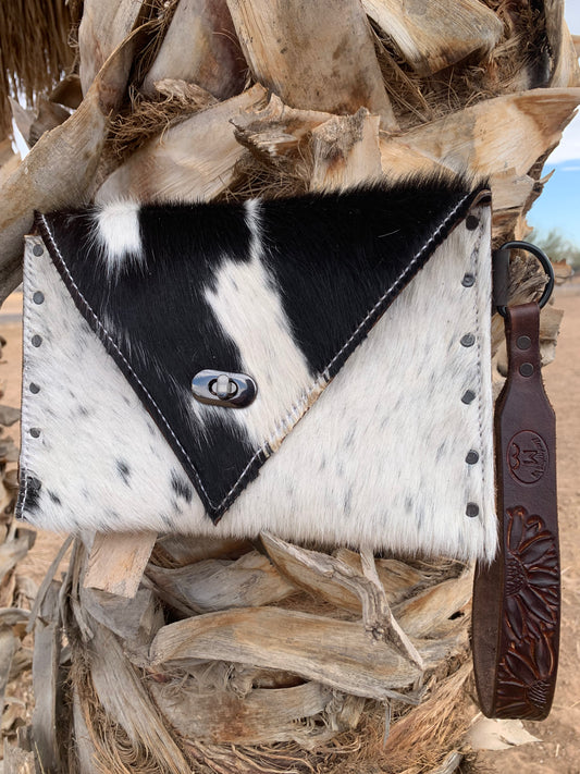 Cowhide Clutch with Sunflower Wrislet