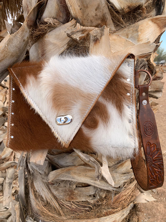 Cowhide Clutch with Sunflower Wrislet