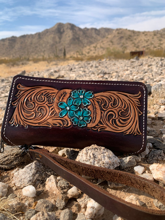 Turquoise Floral Wrislet Zipper Wallet